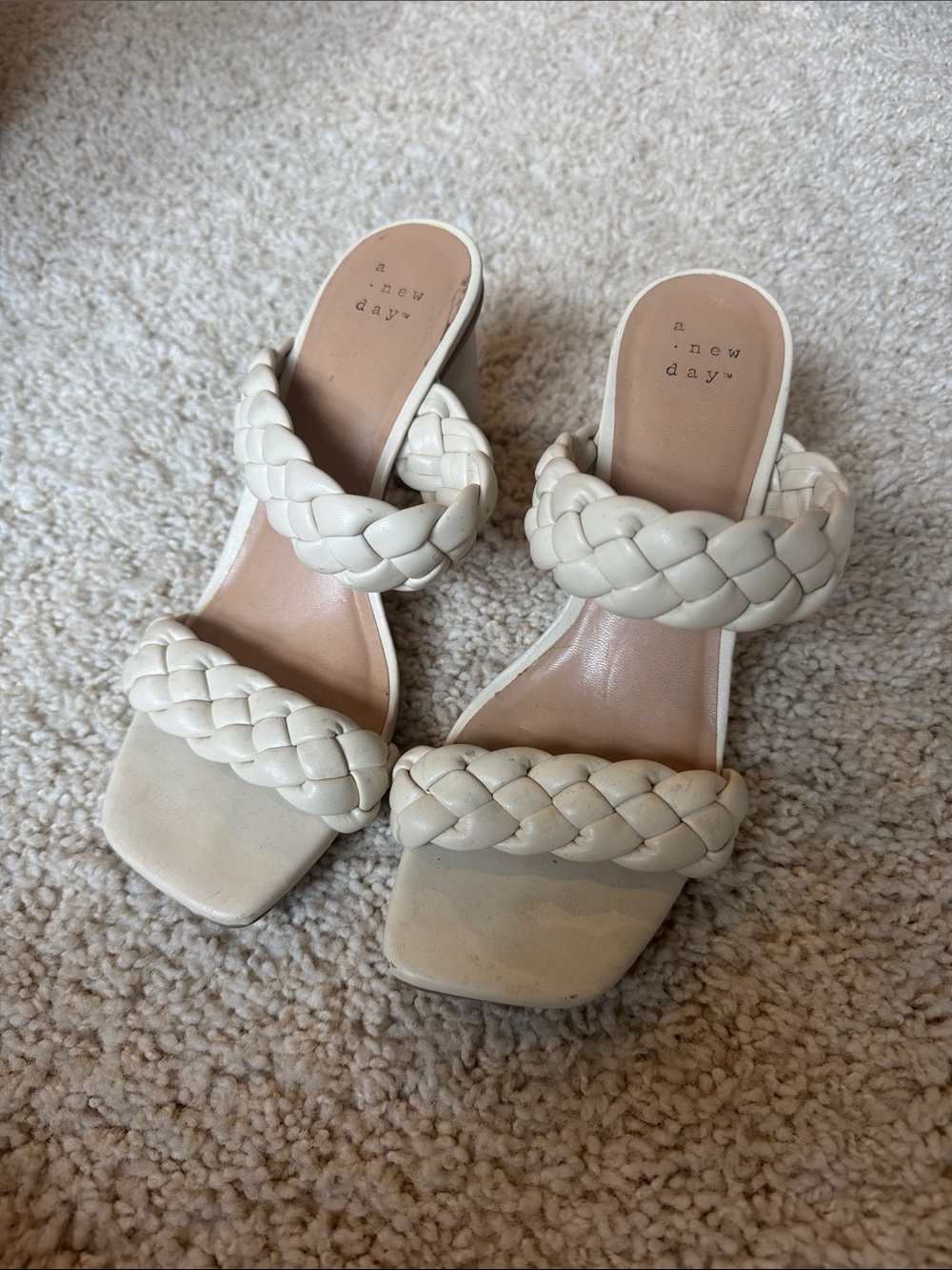 a new day Cream Braided Double-Strap Slide Heels